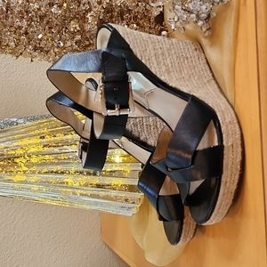 Michael Kors black leather wedges size 7